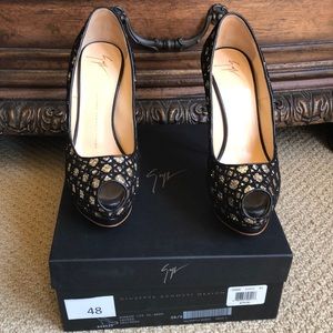Giuseppe Zanotti platform mesh/gold glitter heals